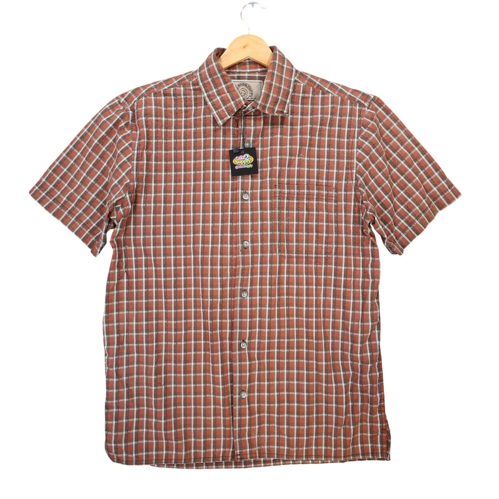 GH Bass Earth Button Up Shirt Mens Medium Orange Plaid Excellent Short Sleeve
